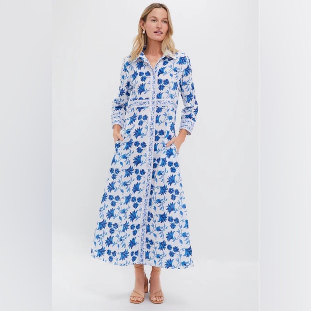 NWOT Oliphant medium Shirt Dress Maxi- Marion Blue w pockets